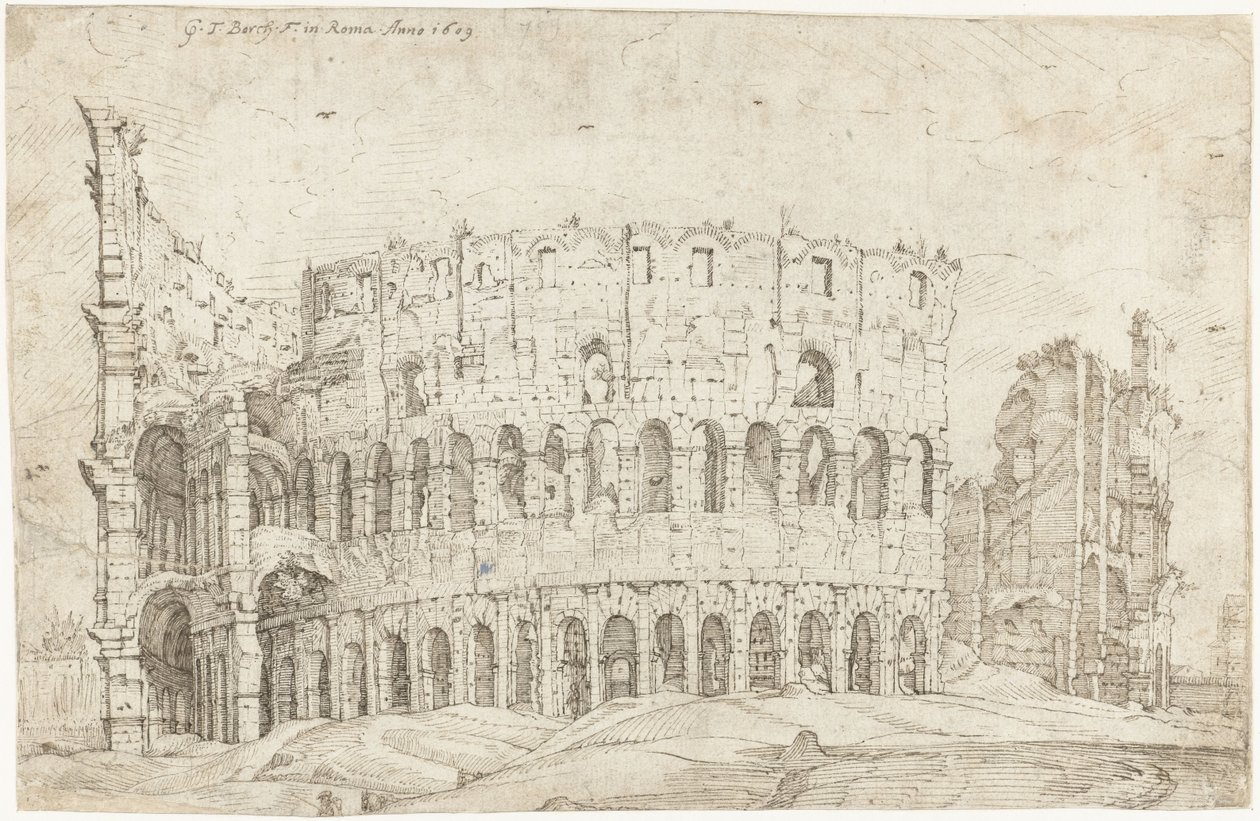 Zewnętrzna część ruin Koloseum w Rzymie autorstwa Gerard ter Borch