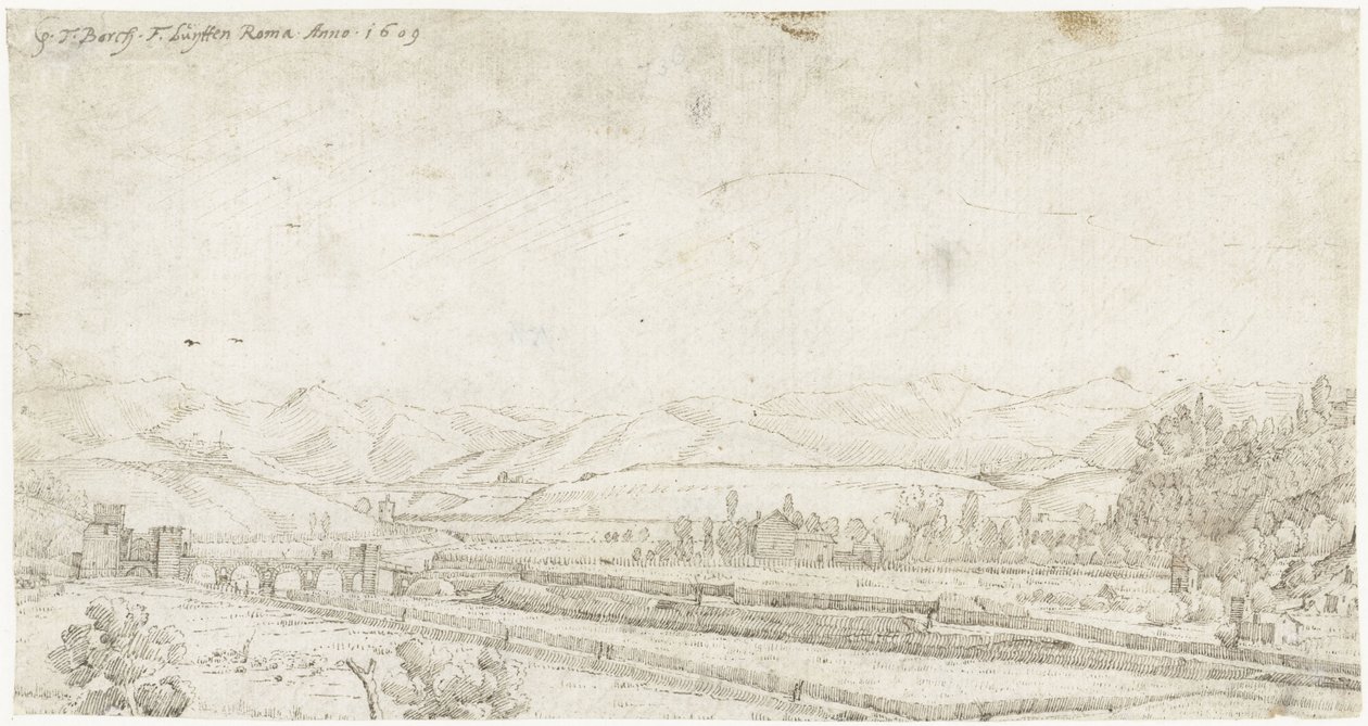 Krajobraz z Ponte Milvio, poza Rzymem autorstwa Gerard ter Borch