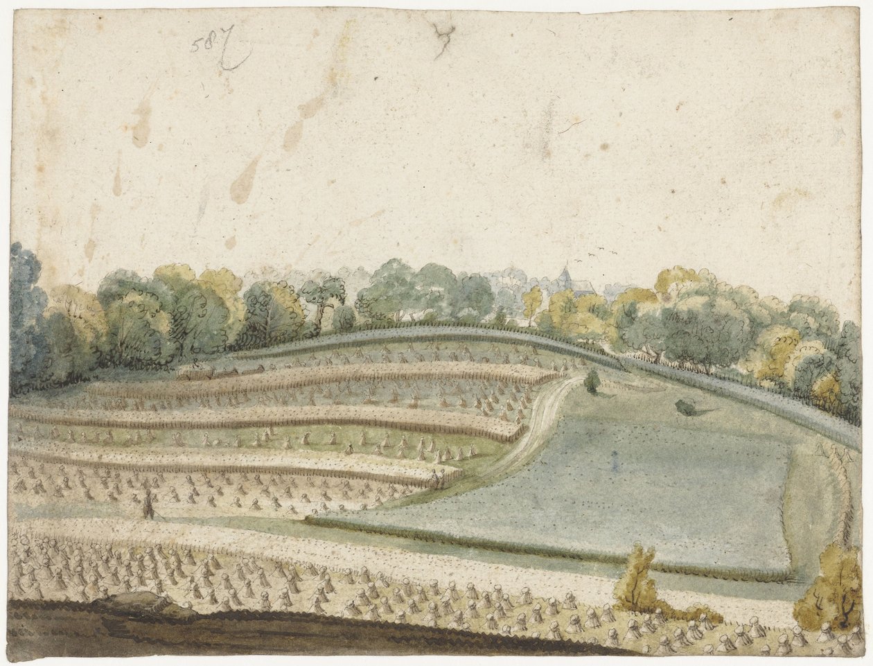 Panorama pofałdowanego pola pszenicy widziana z góry autorstwa Gerard ter Borch (I)
