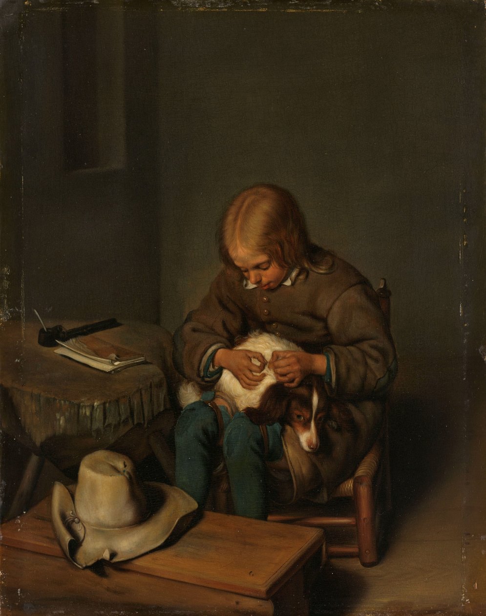 Chłopiec uciekający przed psem autorstwa Gerard ter Borch (II) (copy after)