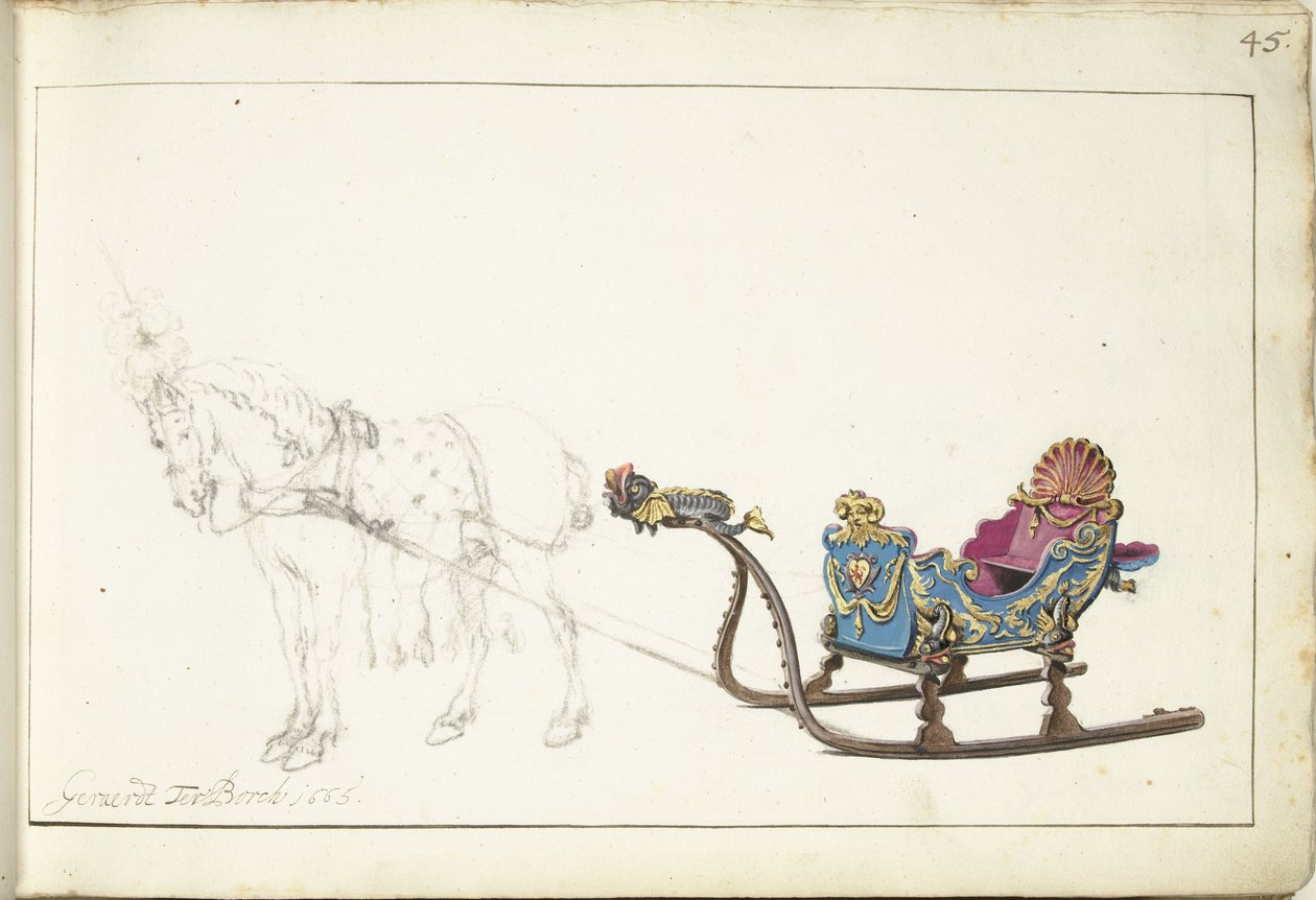 Koń i sanie autorstwa Gerard ter Borch (II) (signed by artist)