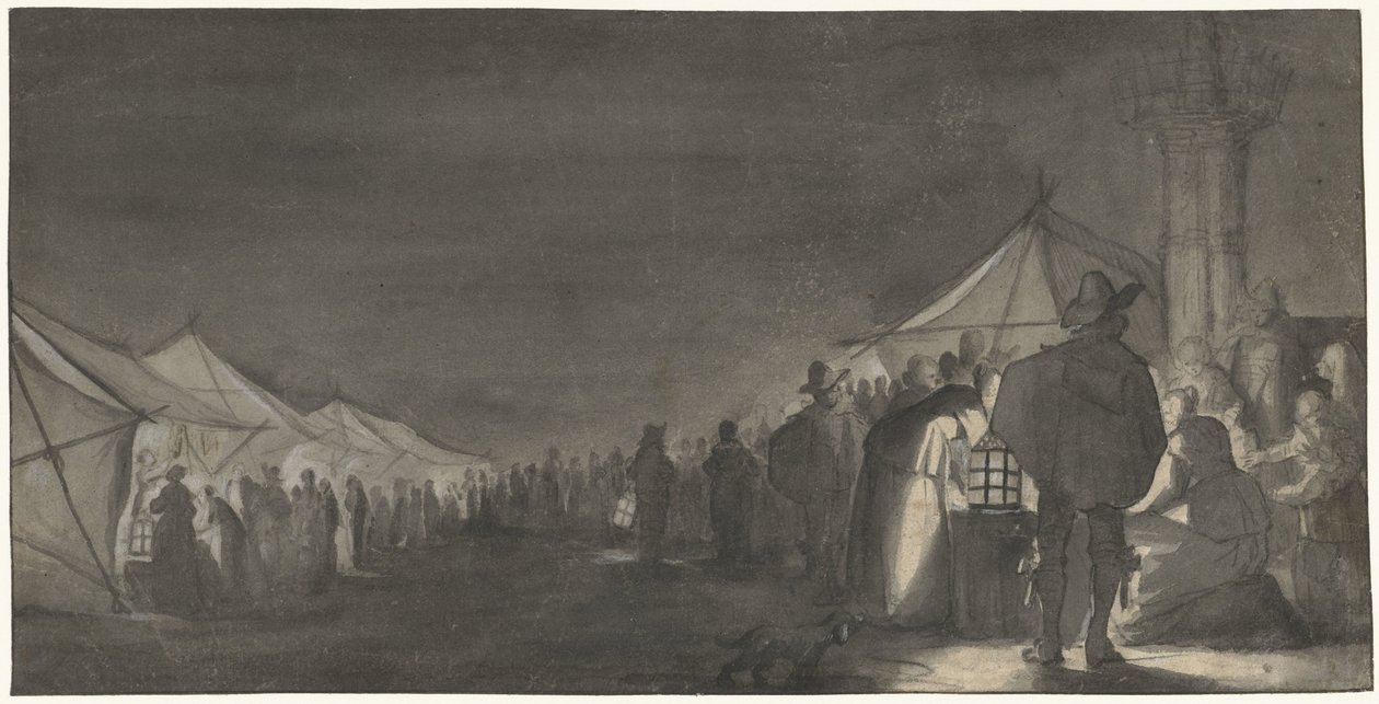 Targ mleczny w Zwolle, nocą autorstwa Gerard ter Borch (II)