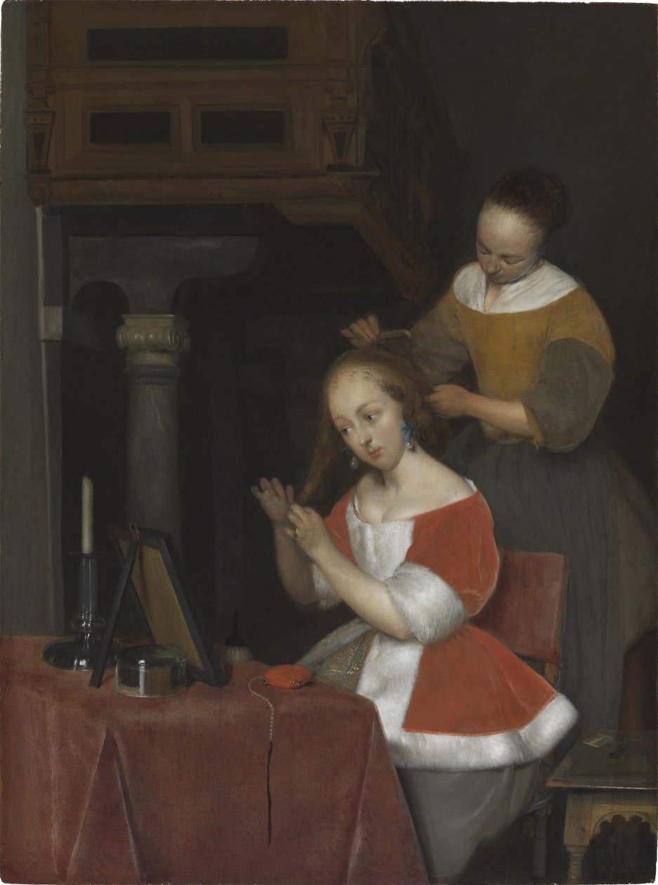 Kobieta siedząca przy toalecie autorstwa Gerard ter Borch
