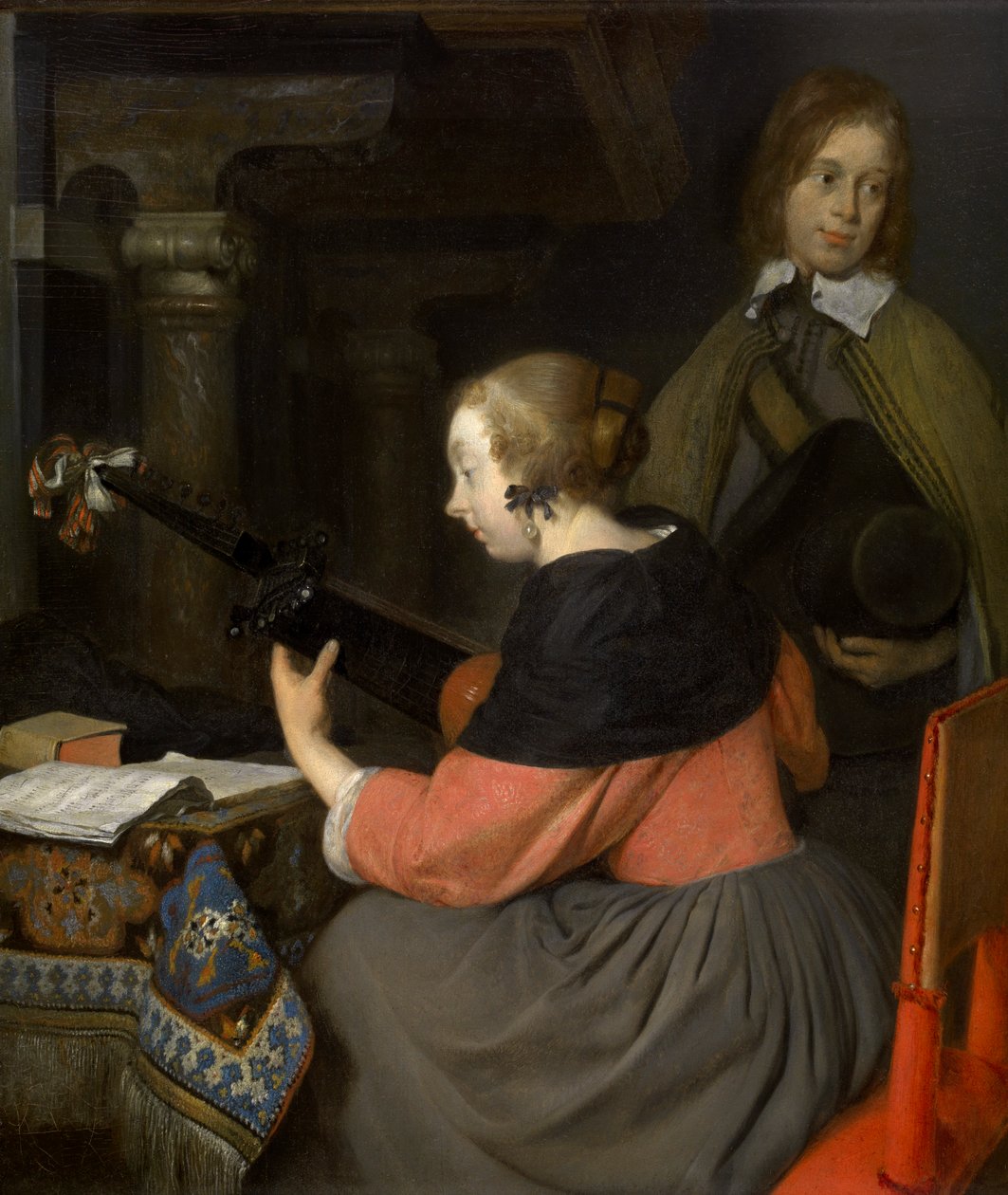 Lutnista (olej na desce) autorstwa Gerard ter Borch or Terborch