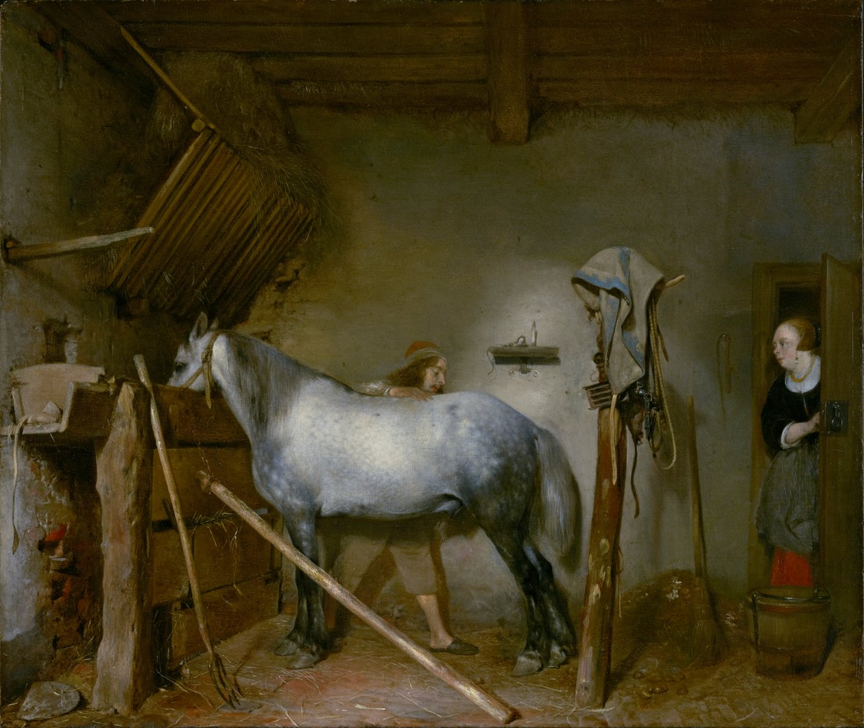 Koń w stajni, ok. 1652-54 autorstwa Gerard ter Borch