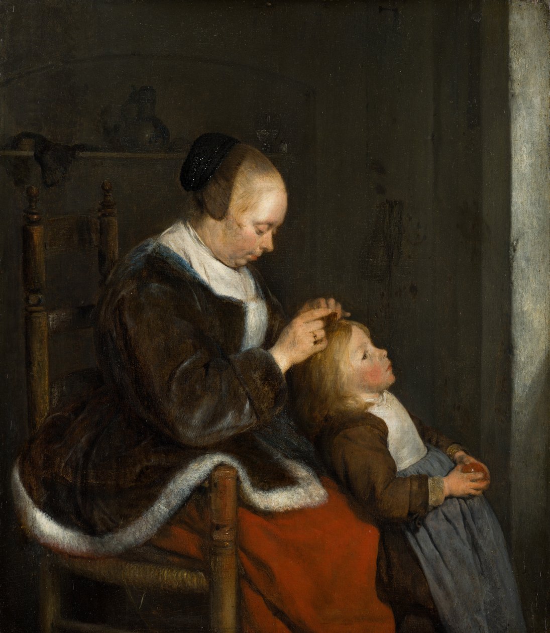 Matka czesząca włosy dziecka, znana jako Polowanie na wszy, ok. 1652-1653 autorstwa Gerard ter Borch