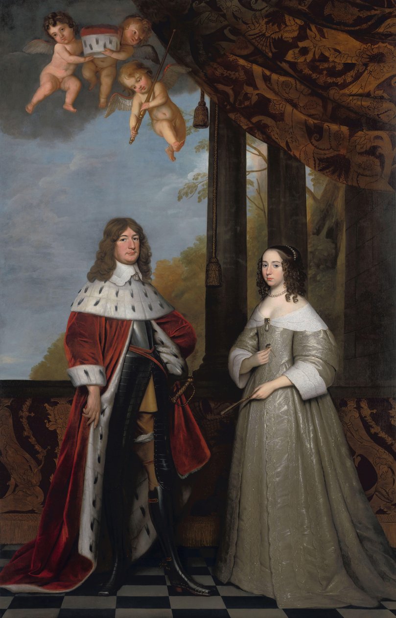 Portret Fryderyka Wilhelma (1620-88), elektora brandenburskiego i jego żony Louise Henriette (1627-67), hrabiny Orange-Nassau autorstwa Gerard van Honthorst