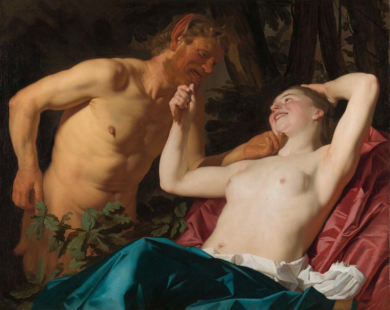 Satyr i nimfa autorstwa Gerard van Honthorst