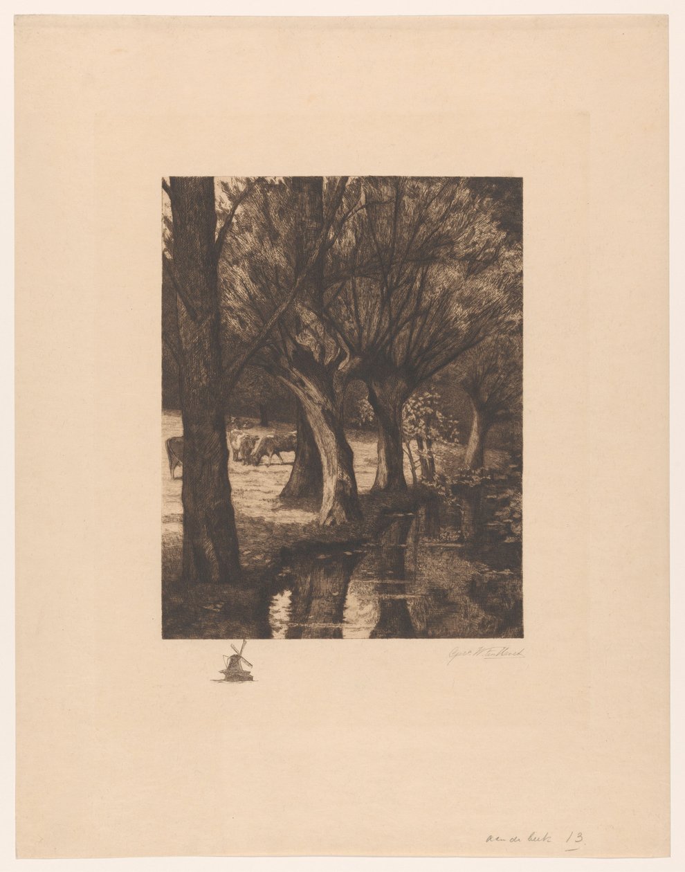 Łąka nad wodą W strumieniu (tytuł na obiekcie) autorstwa Gerarda Wilhelmina ten Hoet (signed by artist)