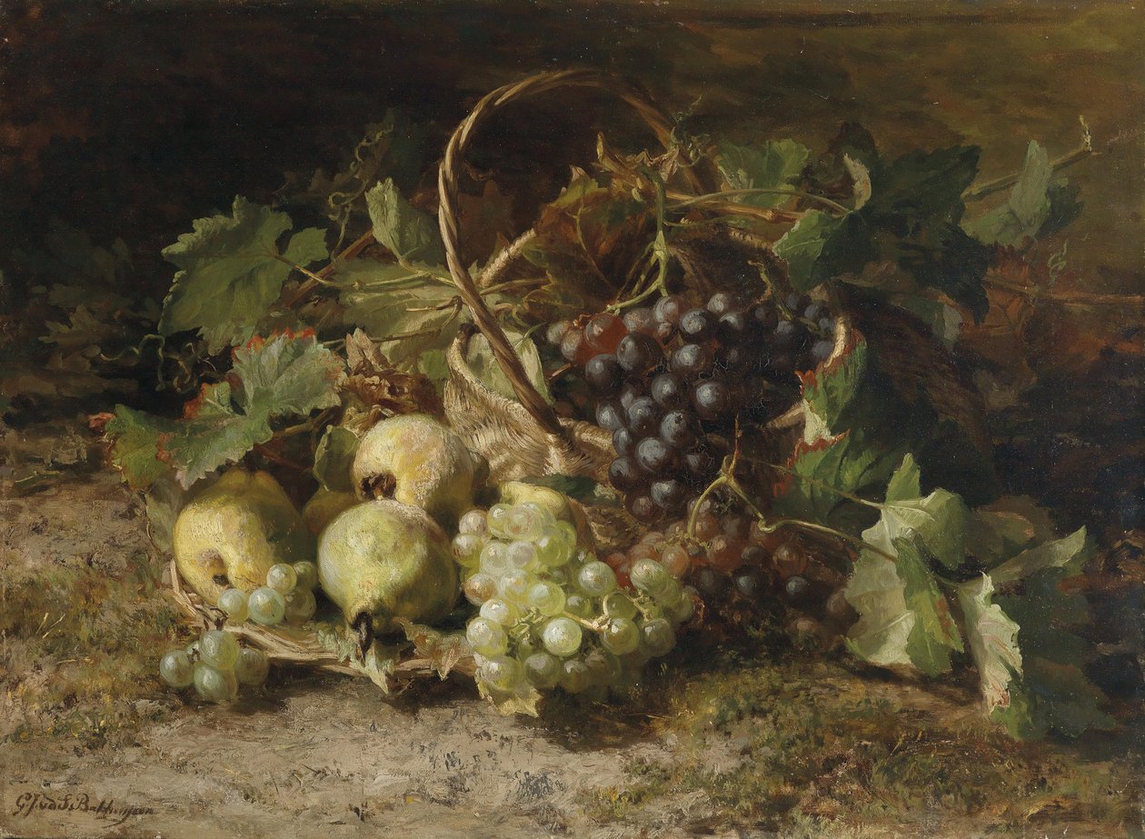 Martwa natura z winogronami i gruszkami autorstwa Gerardina Jacoba van de Sande Bakhuyzen  
