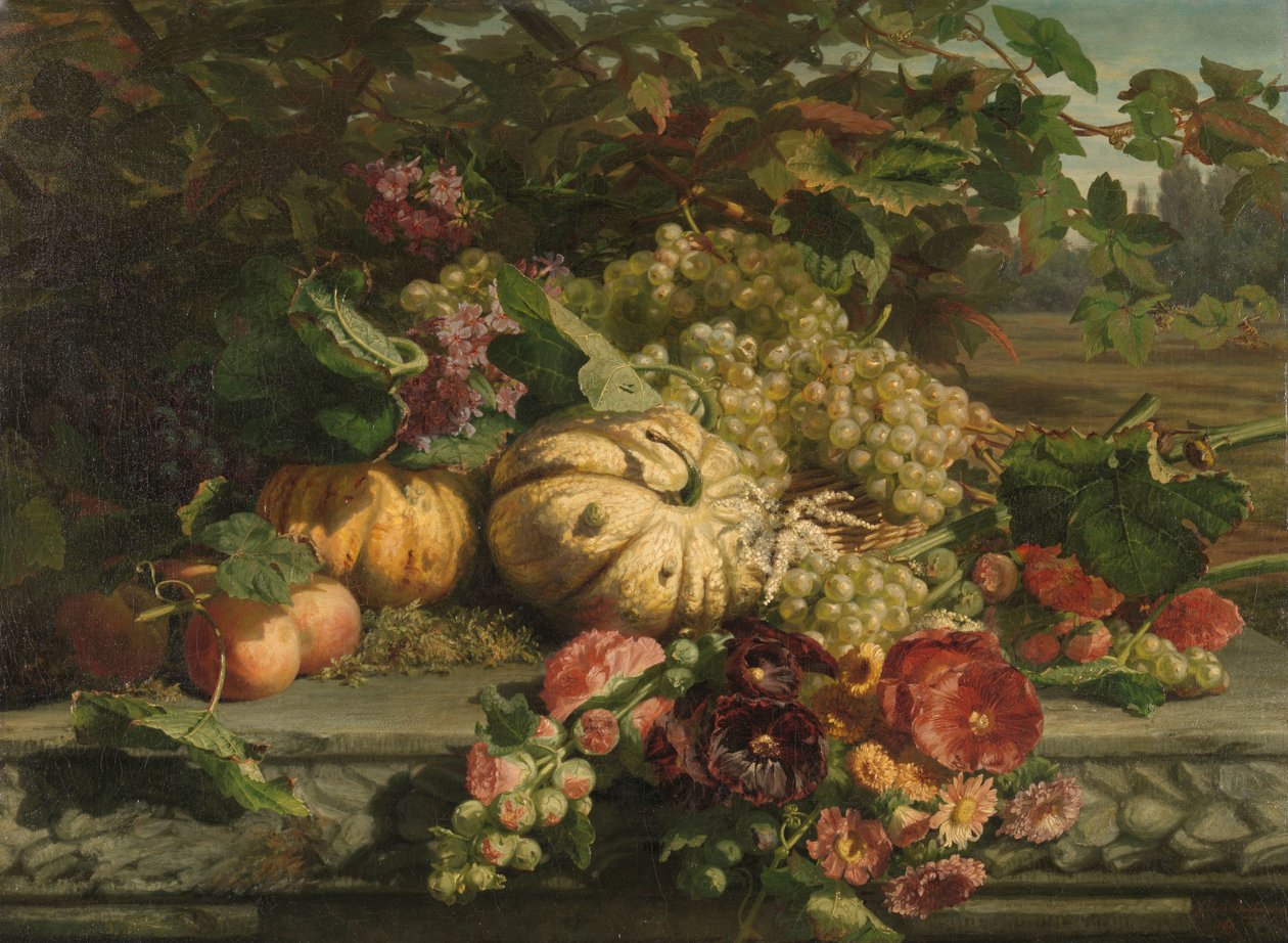 Martwa natura z kwiatami i owocami autorstwa Gerardina Jacoba van de Sande Bakhuyzen