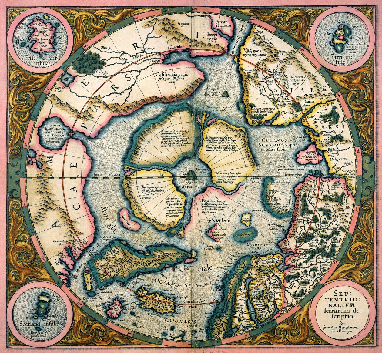 Mapa Arktyki, 1595 autorstwa Gerardus Mercator