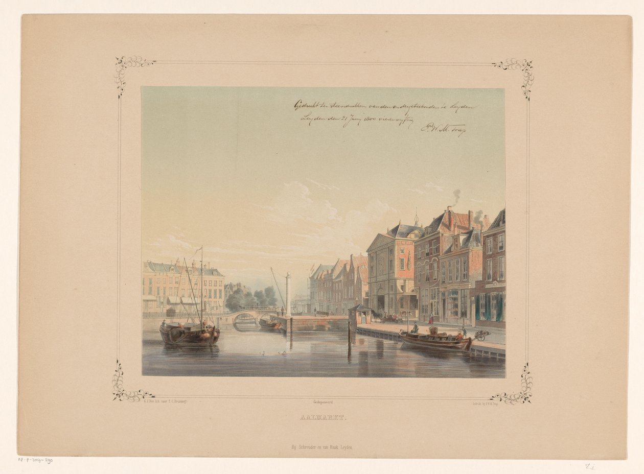 Widok na Aalmarkt w Leiden Aalmarkt (tytuł na obiekcie) autorstwa Gerardus Johannes Bos
