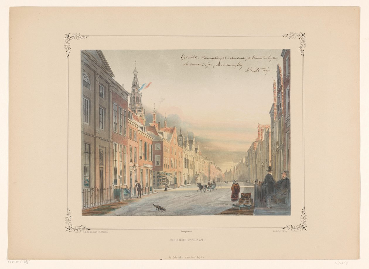Widok na Breestraat w Leiden Breedestraat (tytuł na obiekcie) autorstwa Gerardus Johannes Bos