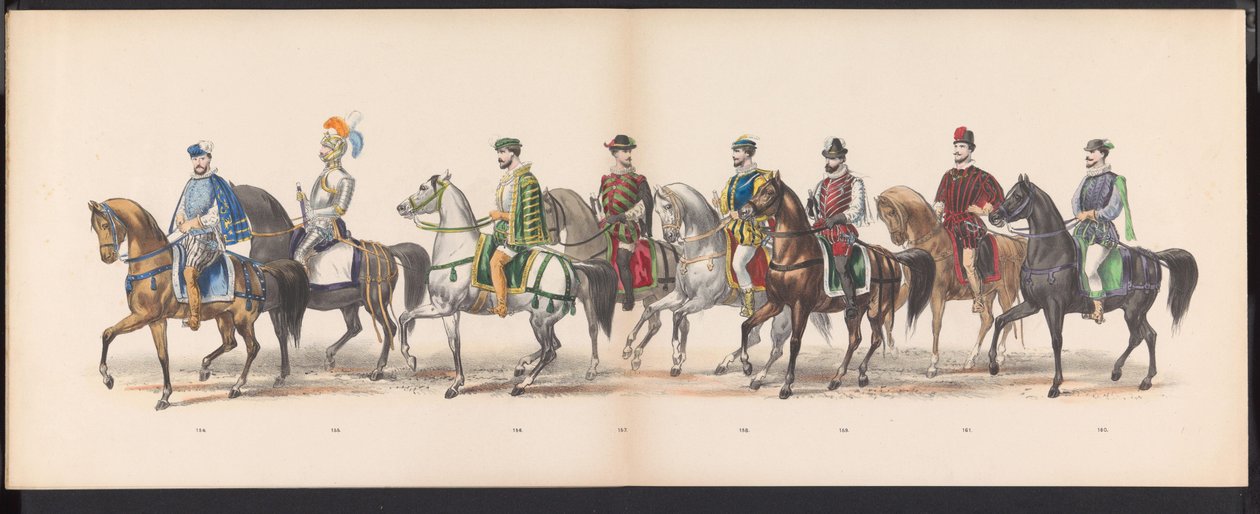 Maskarada uczniów Leiden, 1870 (tablica 13) Procesja w kostiumach zorganizowana przez członków korpusu studenckiego Leiden w dniu 7 czerwca 1870 r., z okazji 295. rocznicy Leidsche Hoogeschool, przedstawiająca wizytę w Lejdzie w autorstwa Gerardus Johannes Bos