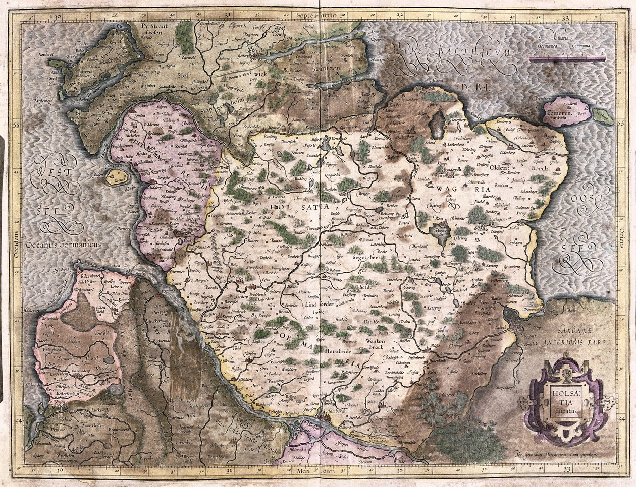 Alzacja, Niemcy (grawerowanie autorstwa Gerardus Mercator