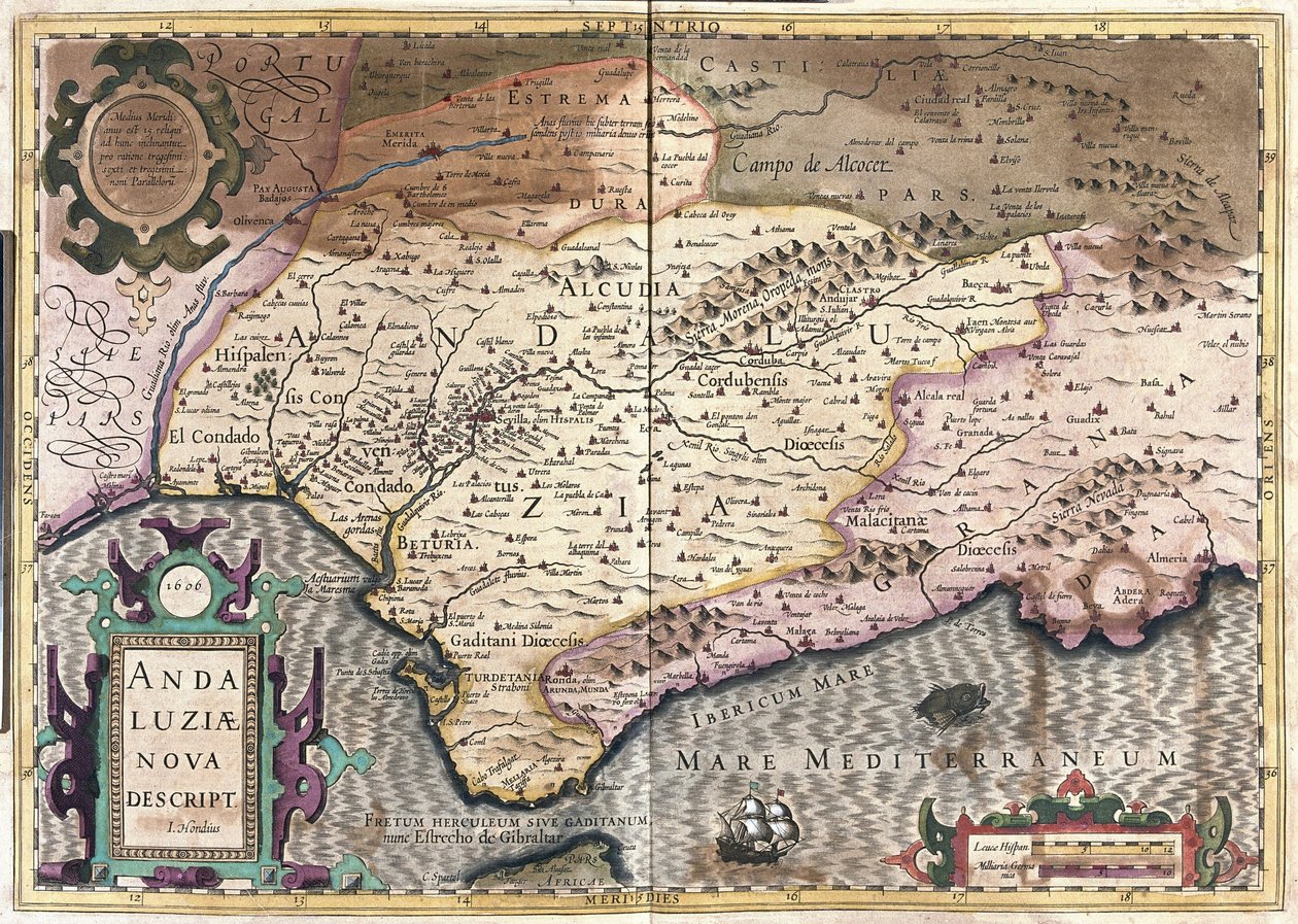 Andaluzja, Hiszpania (grawerowanie autorstwa Gerardus Mercator