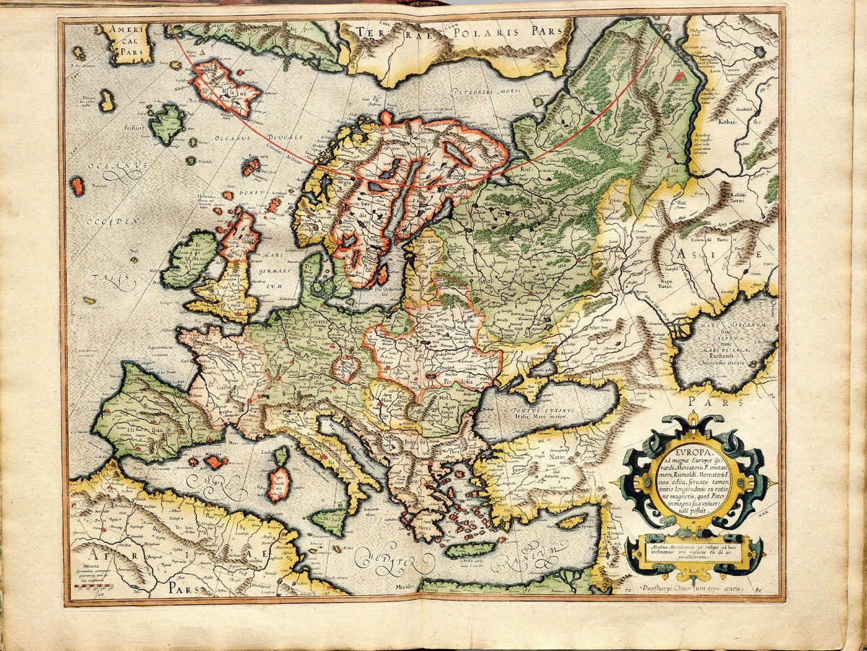 Atlas czyli medytacje kosmograficzne nad światem i sfabrykowana Fugura Europa: Inflanty, Rosja autorstwa Gerardus Mercator