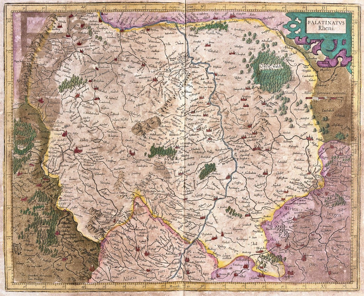 Region Bawarii i Dunaj, Niemcy (rycina autorstwa Gerardus Mercator