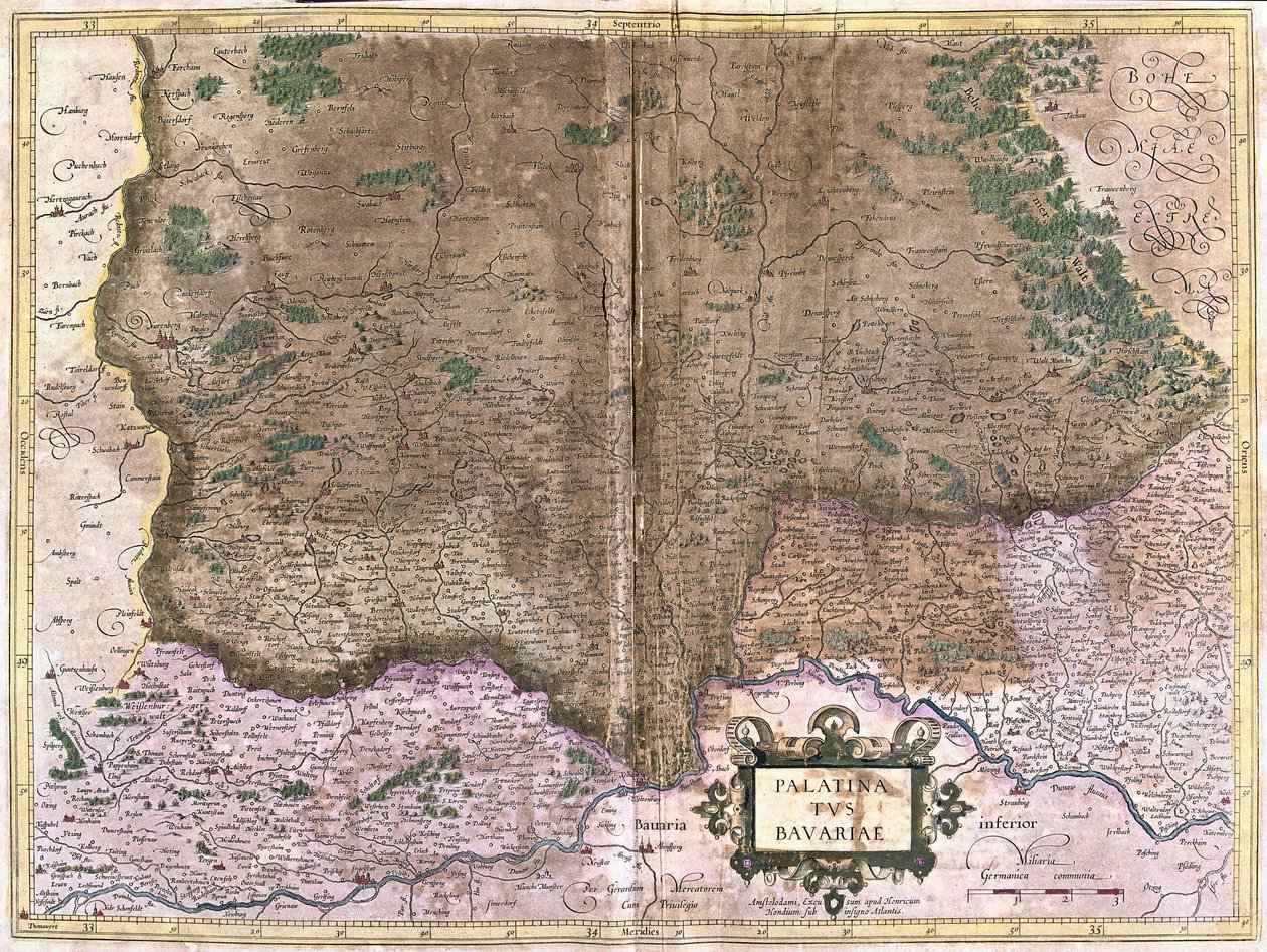 Bayern, Niemcy (grawerowanie autorstwa Gerardus Mercator