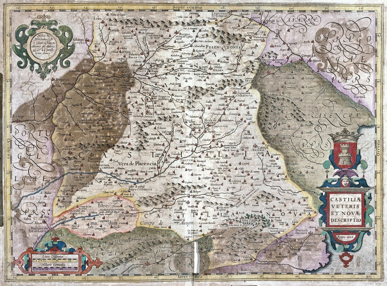 Kastylia z Madrytem i Toledo, Hiszpania (grawerowanie autorstwa Gerardus Mercator