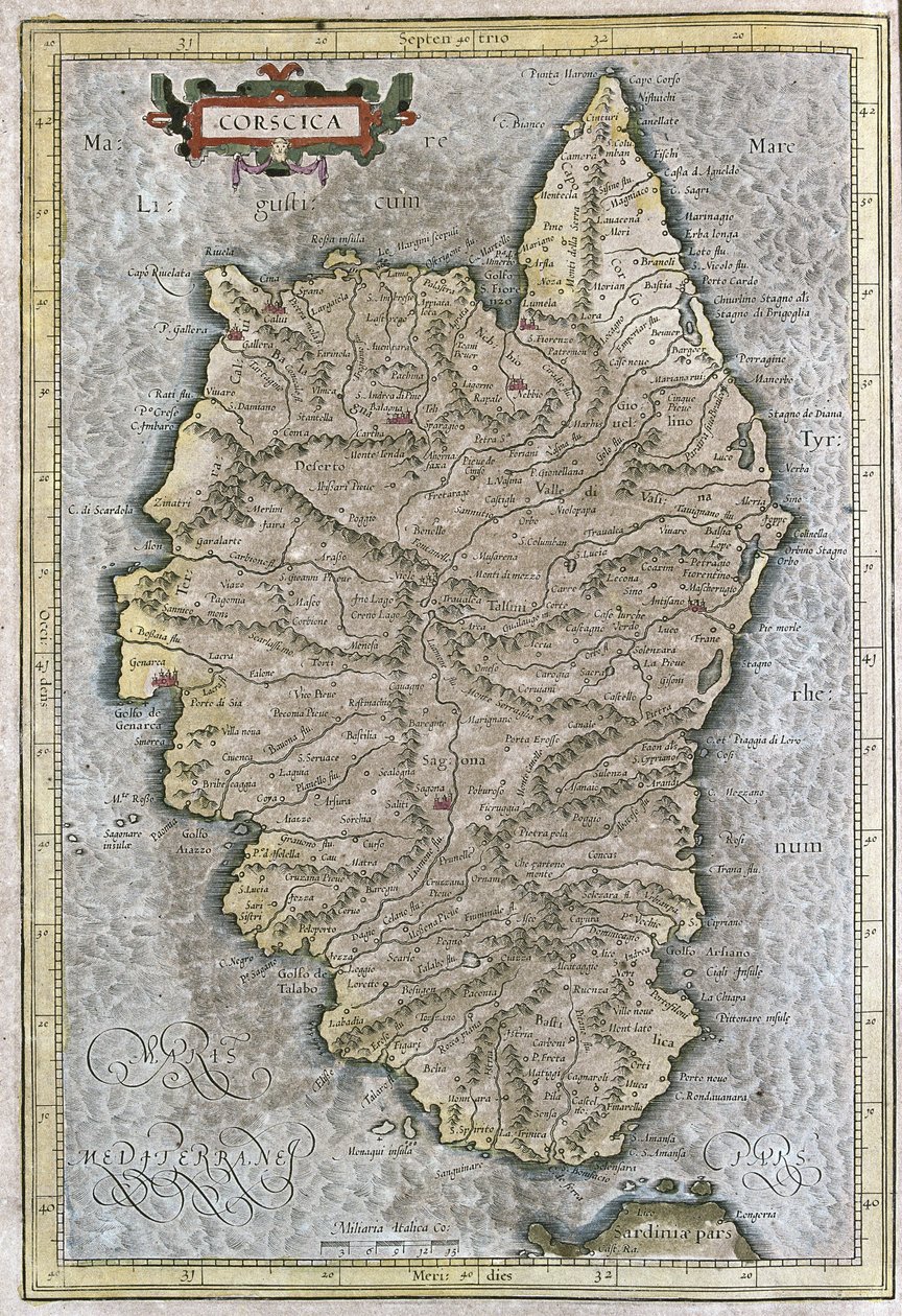 Korsyka, Francja (grawerowanie autorstwa Gerardus Mercator