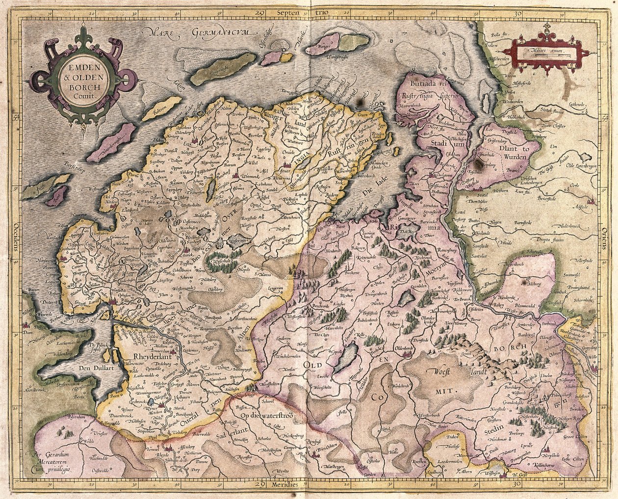 Emden i Oldenburg, Niemcy (grawerowanie autorstwa Gerardus Mercator