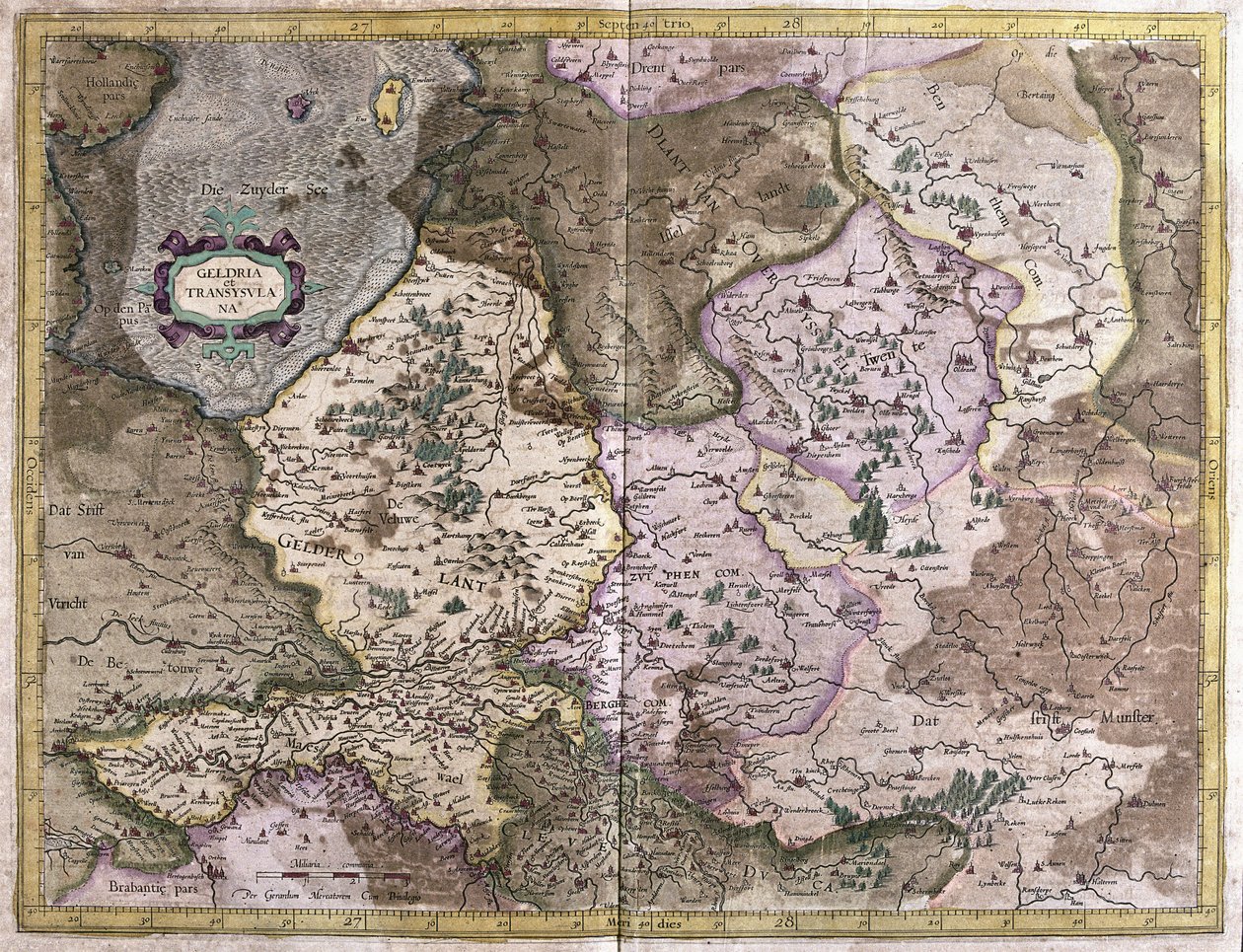 Gelderland i Overijssel, Holandia (Grawerowanie autorstwa Gerardus Mercator