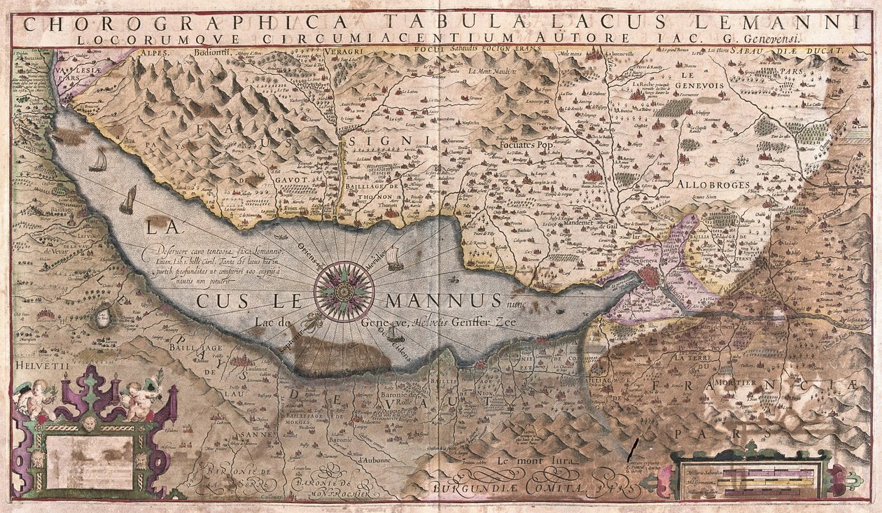Jezioro Genewskie, Szwajcaria (grawerowanie autorstwa Gerardus Mercator