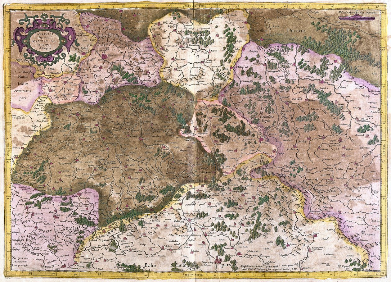 Niemcy, Czechosłowacja i Polska (grafika) autorstwa Gerardus Mercator