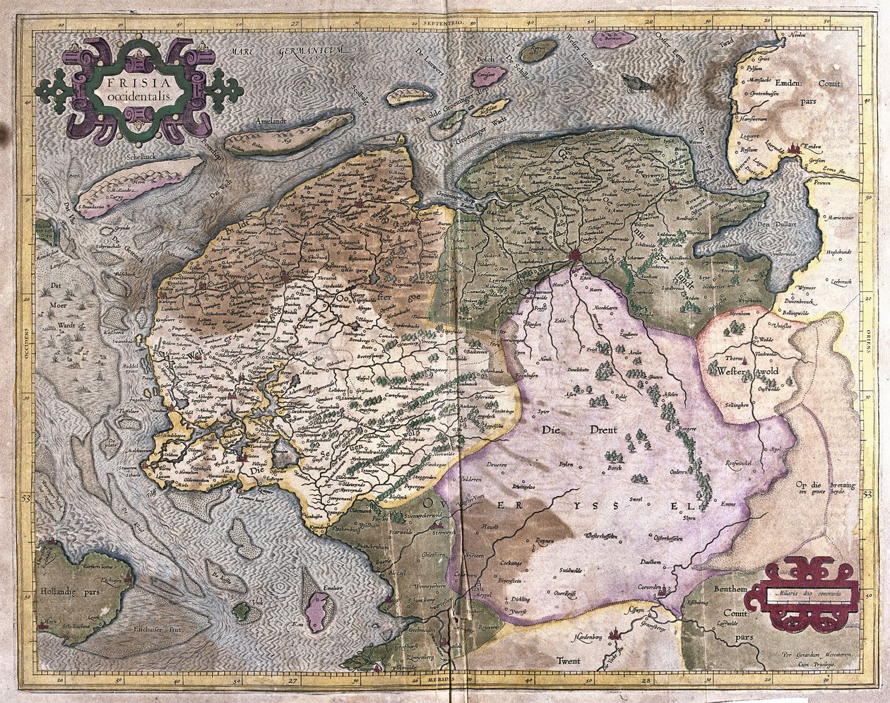 Groningen i Friesland, Holandia (grawerowanie autorstwa Gerardus Mercator