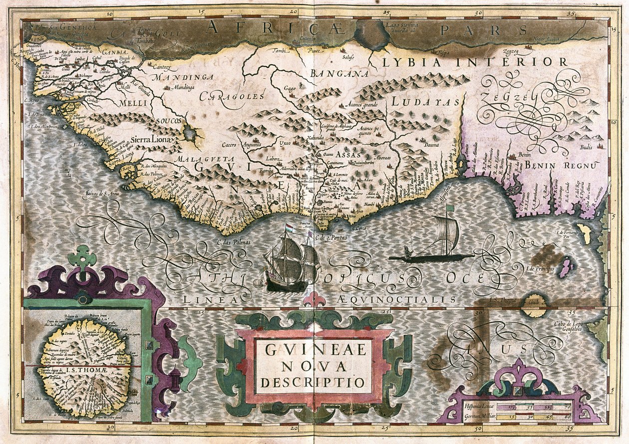 Gwinea, Libia - Afryka (Grawerowanie autorstwa Gerardus Mercator