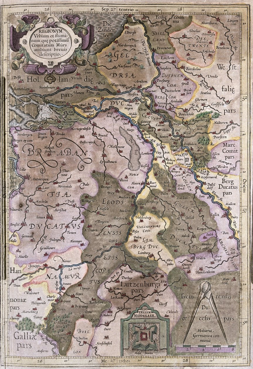 Holandia i Brabant, Belgia (Grawerowanie autorstwa Gerardus Mercator