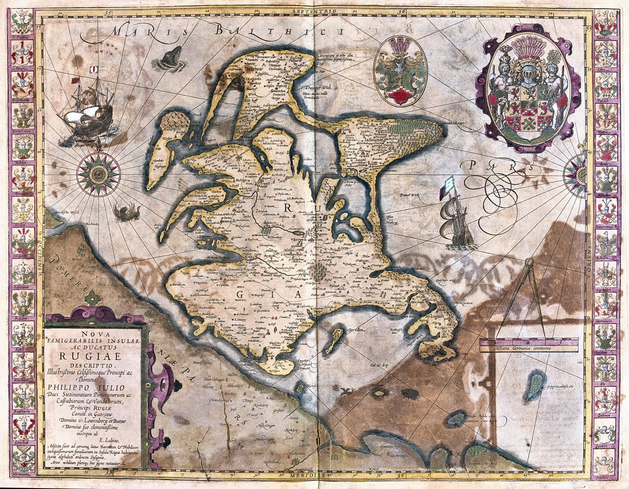 Wyspa Rugen, Niemcy (grawerowanie autorstwa Gerardus Mercator
