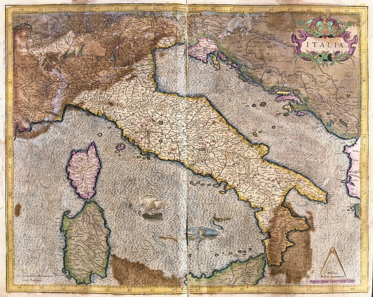 Włochy (grawerowanie autorstwa Gerardus Mercator