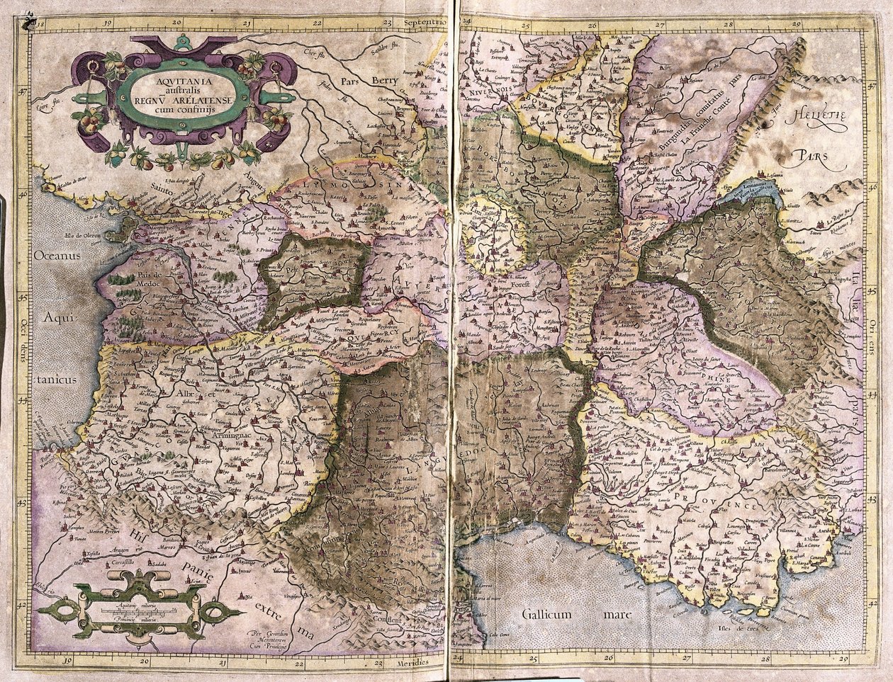 Limuzyna, Langwedocja, Owernia, Burgundia i Prowansja, południowa Francja autorstwa Gerardus Mercator