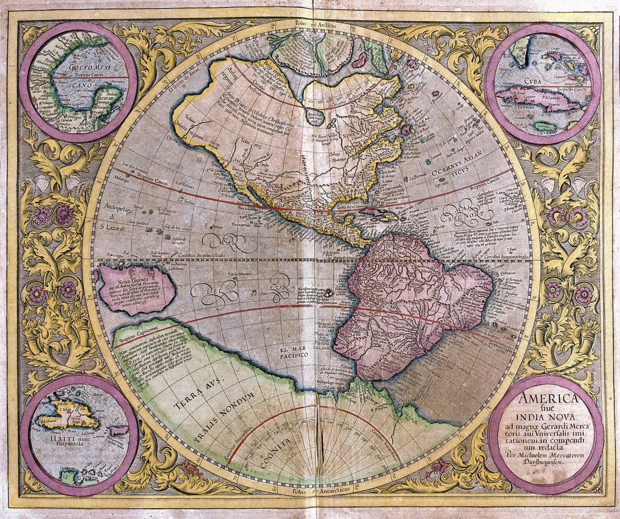 Ameryka Północna i Południowa oraz Nowa Gwinea autorstwa Gerardus Mercator