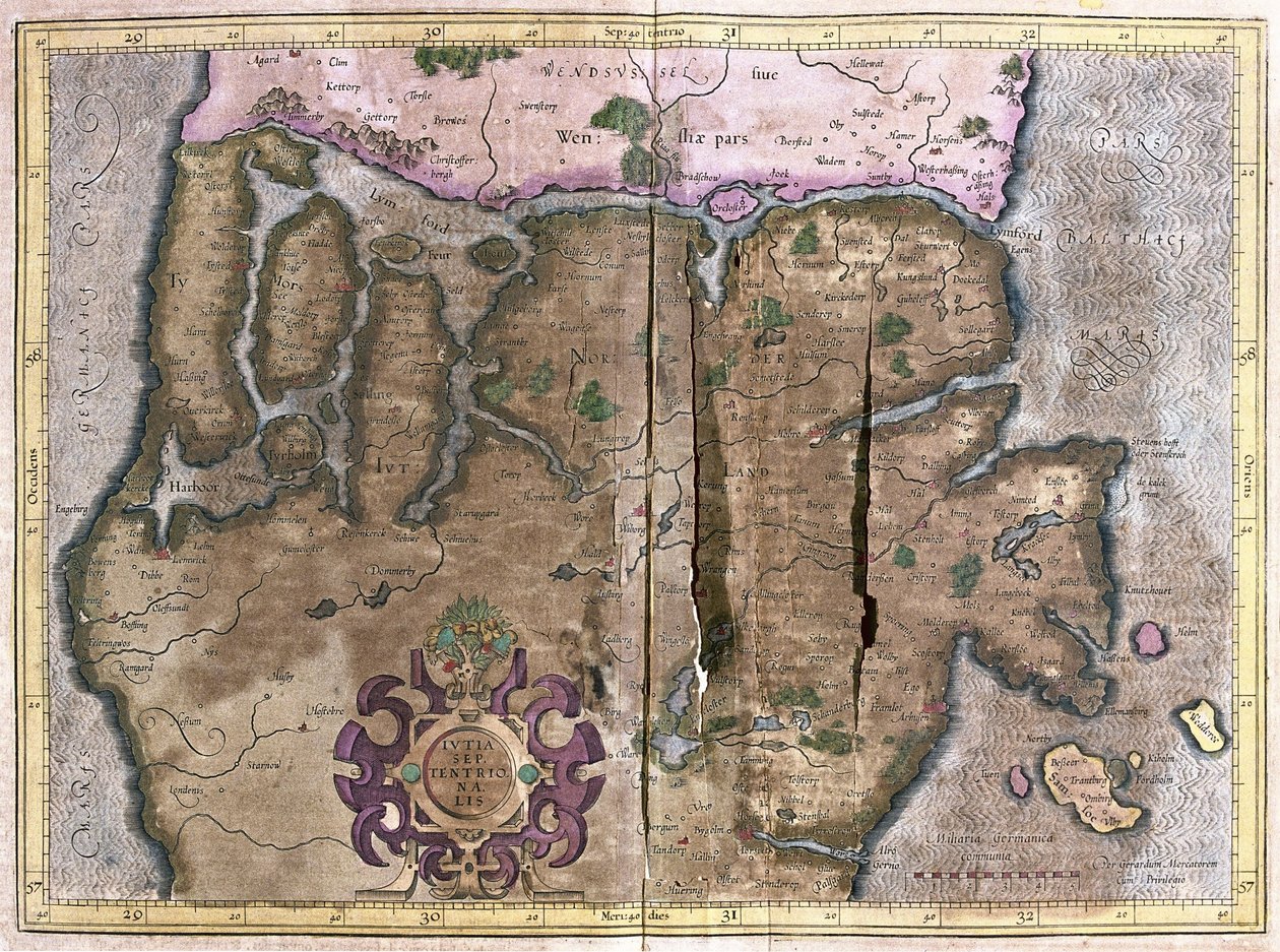 Północna część Jutlandii, Skandynawia (grafika autorstwa Gerardus Mercator