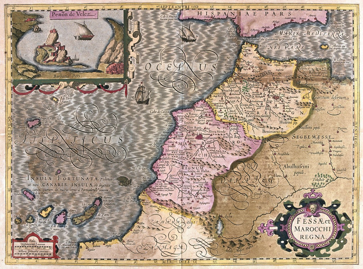 Afryka Północno-Zachodnia z Wyspami Kanaryjskimi (grawerowanie autorstwa Gerardus Mercator