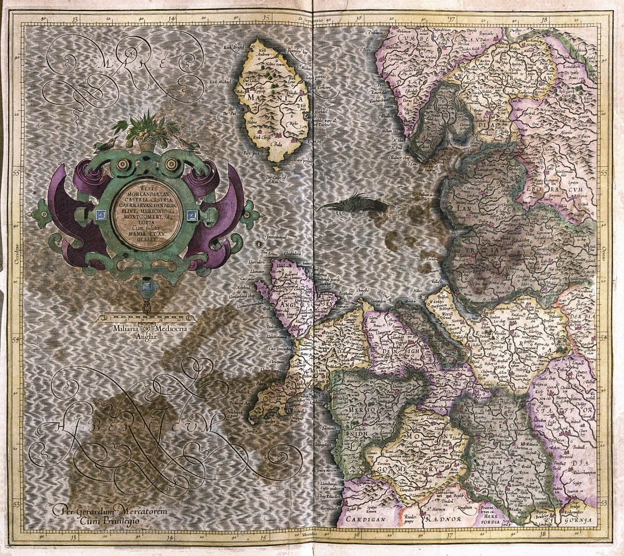 Północno-Zachodnia Anglia (grawerowanie autorstwa Gerardus Mercator