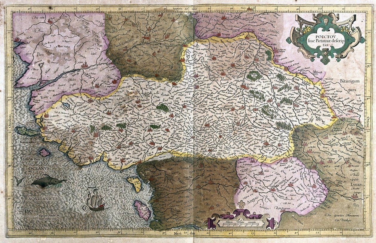 Poitou, Francja (Grawerowanie autorstwa Gerardus Mercator