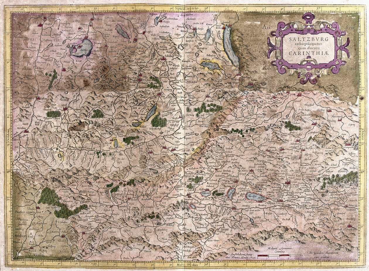 Salzburg i Karyntia, Austria (grawerowanie autorstwa Gerardus Mercator