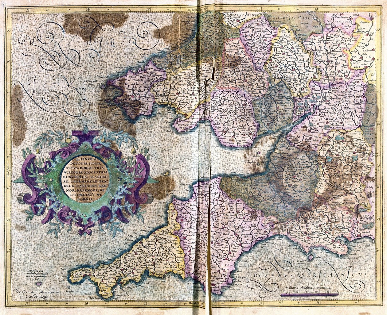 Anglia Południowo-Zachodnia (grawerowanie autorstwa Gerardus Mercator