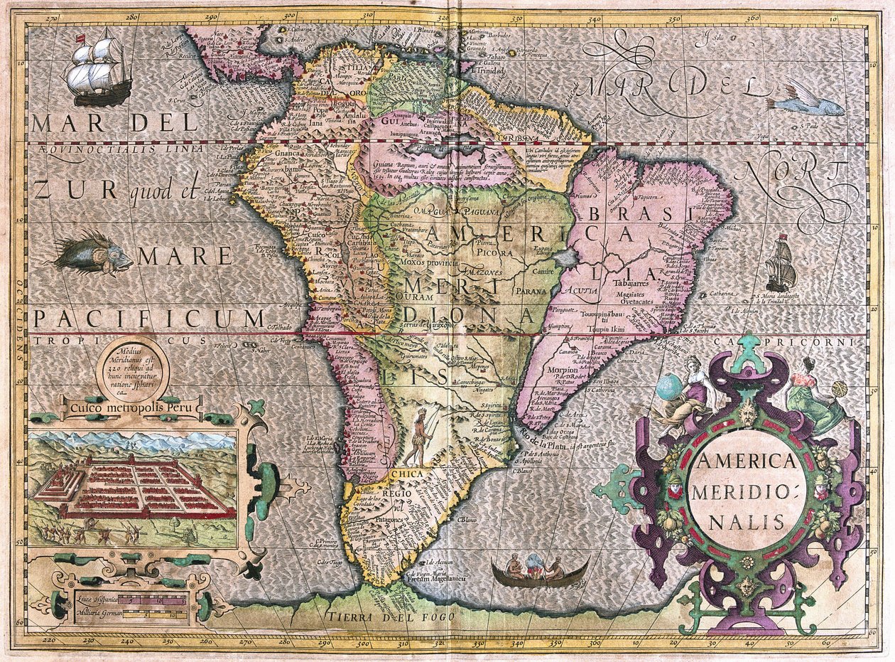 Ameryka Południowa (grawerowanie autorstwa Gerardus Mercator