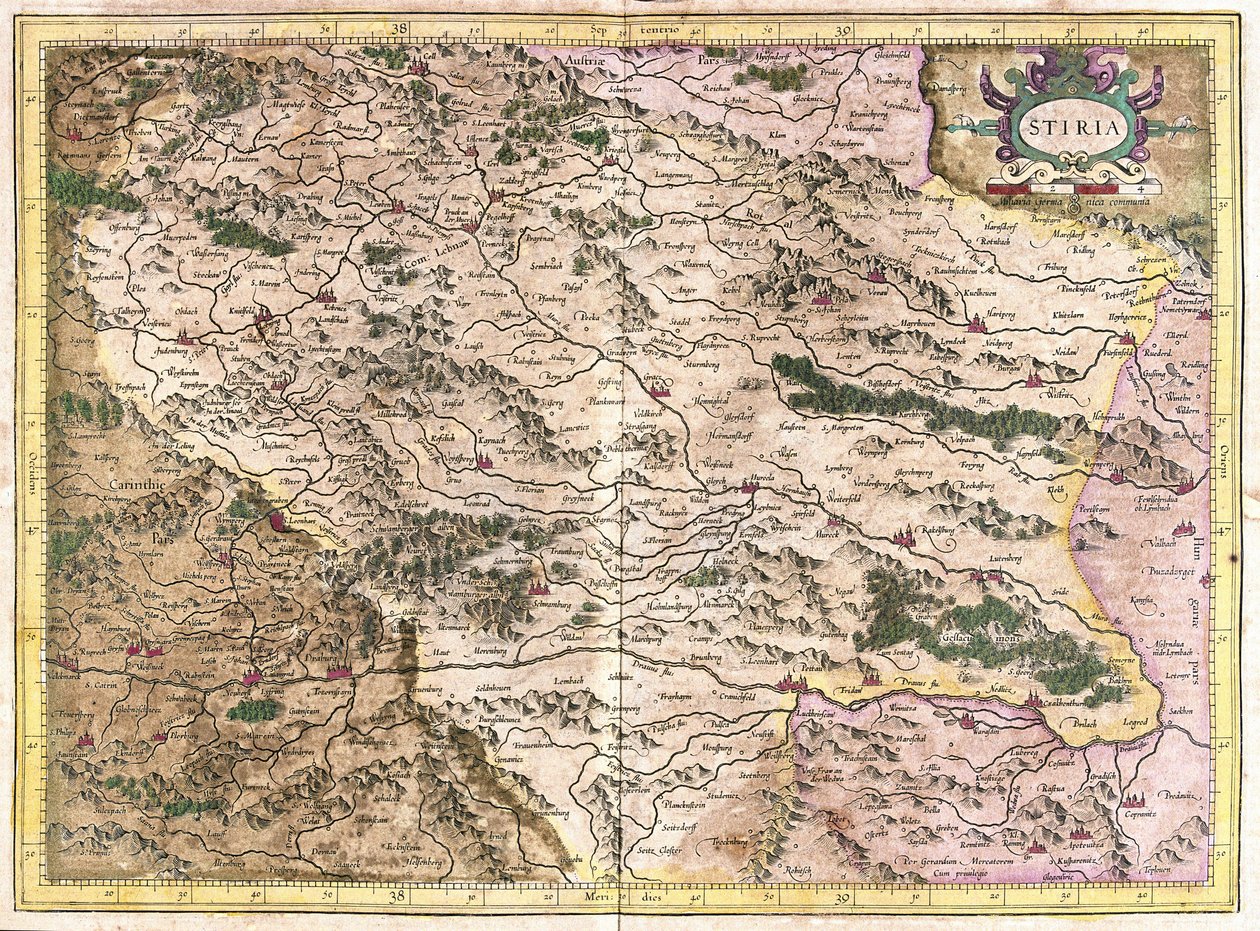 Steiermark, Austria (grawerowanie autorstwa Gerardus Mercator