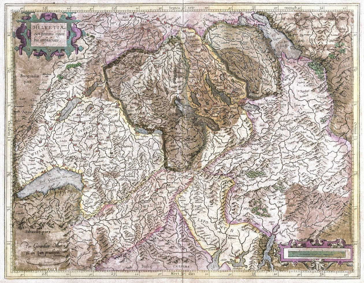 Szwajcaria (grawerowanie autorstwa Gerardus Mercator