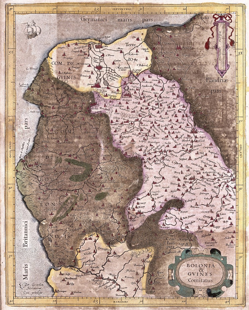 Linia brzegowa od Berck do Gravelines, Belgia (grawerowanie autorstwa Gerardus Mercator