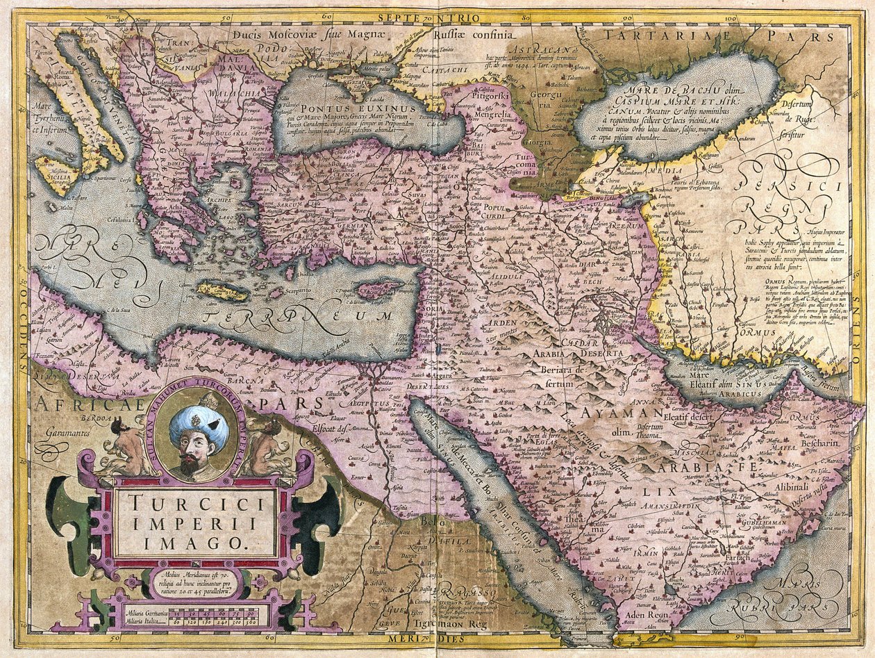 Turcja, Bałkany, północno-wschodnia Afryka, Arabia i Bliski Wschód (grafika autorstwa Gerardus Mercator