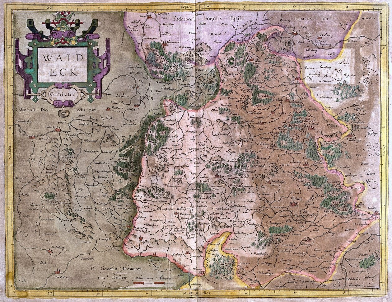 Waldeck (Hesja), Niemcy (Grawerowanie autorstwa Gerardus Mercator