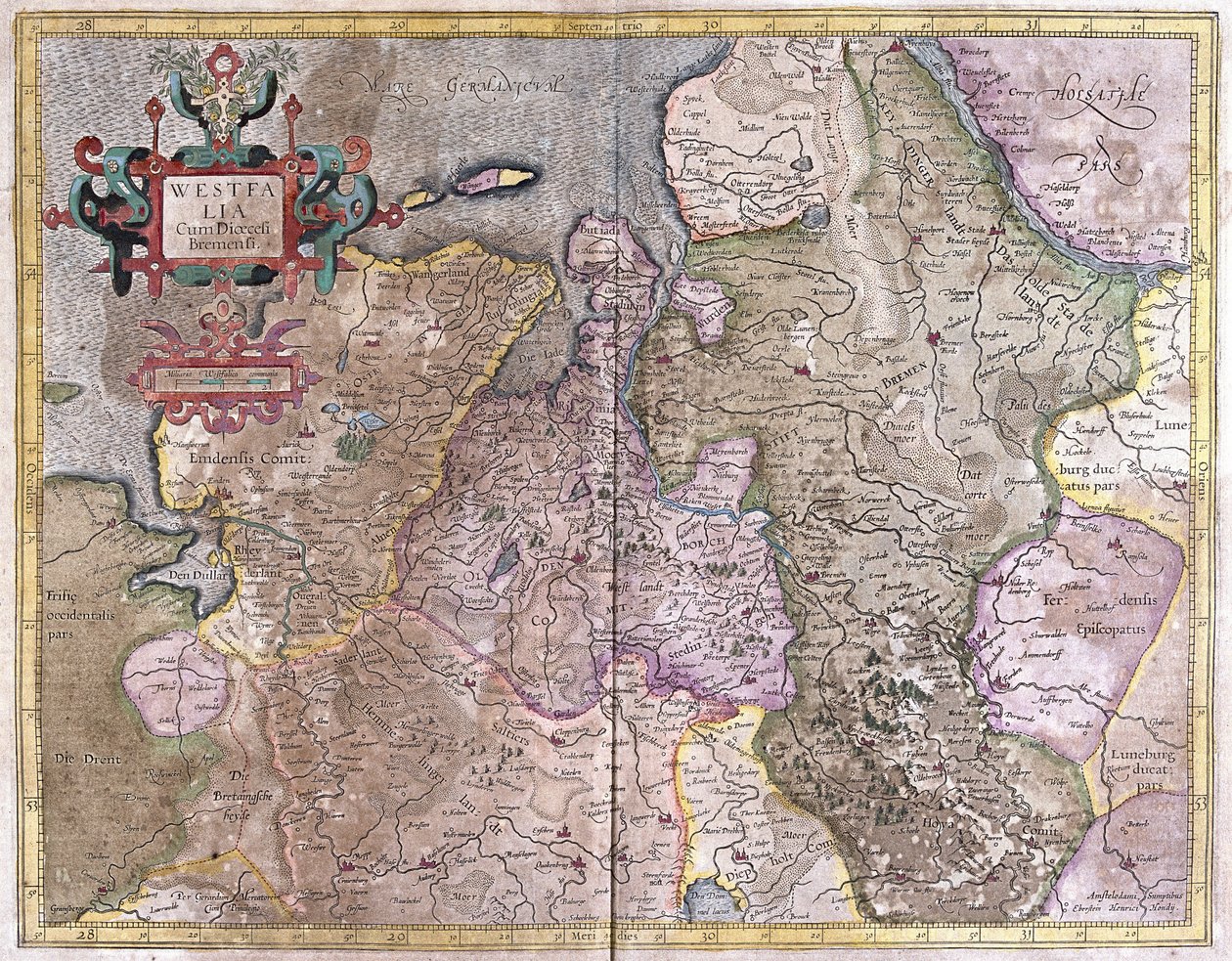 Westfalia, Niemcy (grawerowanie autorstwa Gerardus Mercator